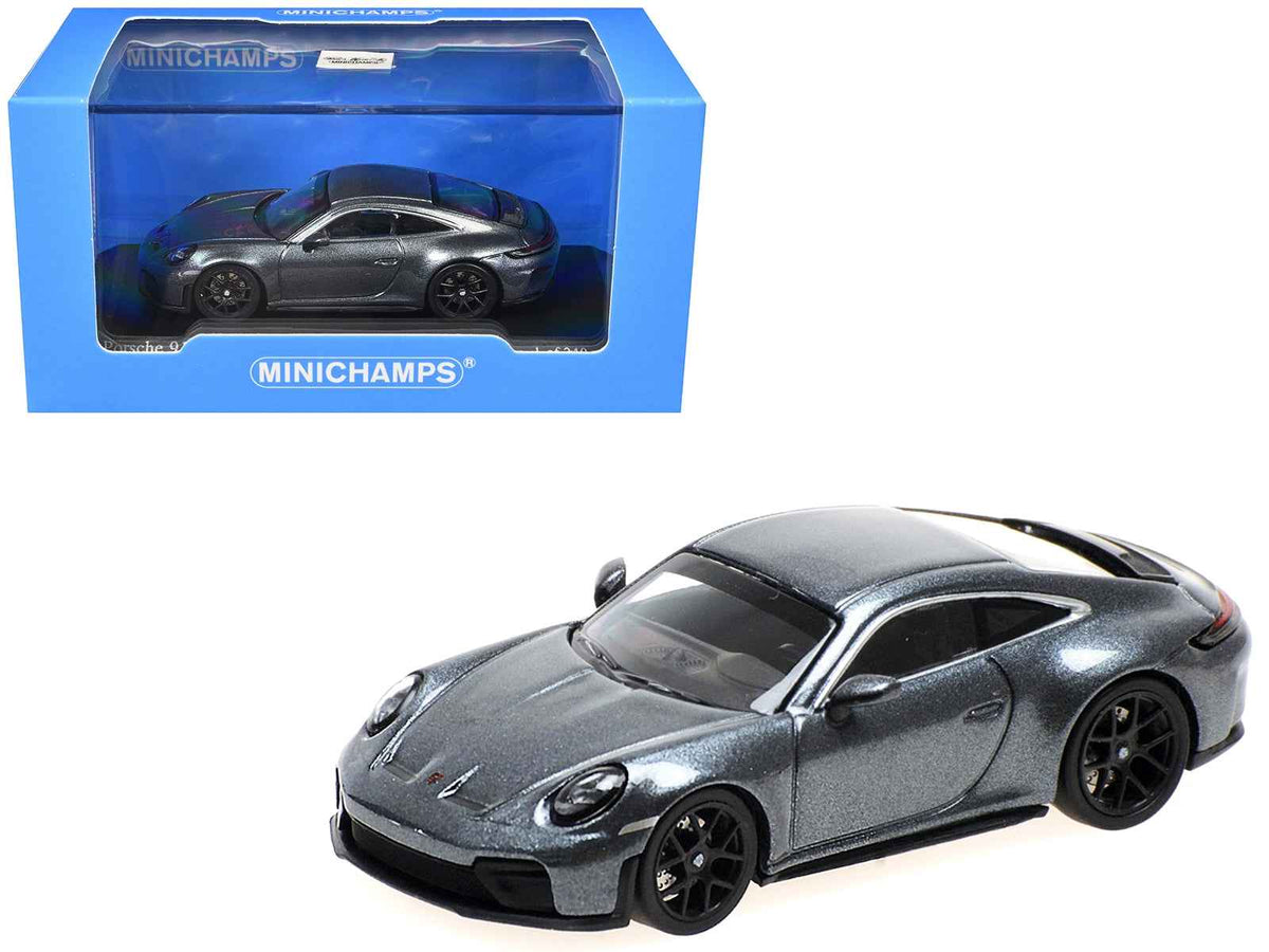Miniature Motors 1/64 Porsche 911 (992.2) GT3 Touring gray metallic diecast model car by Minichamps, limited edition, detailed replica.