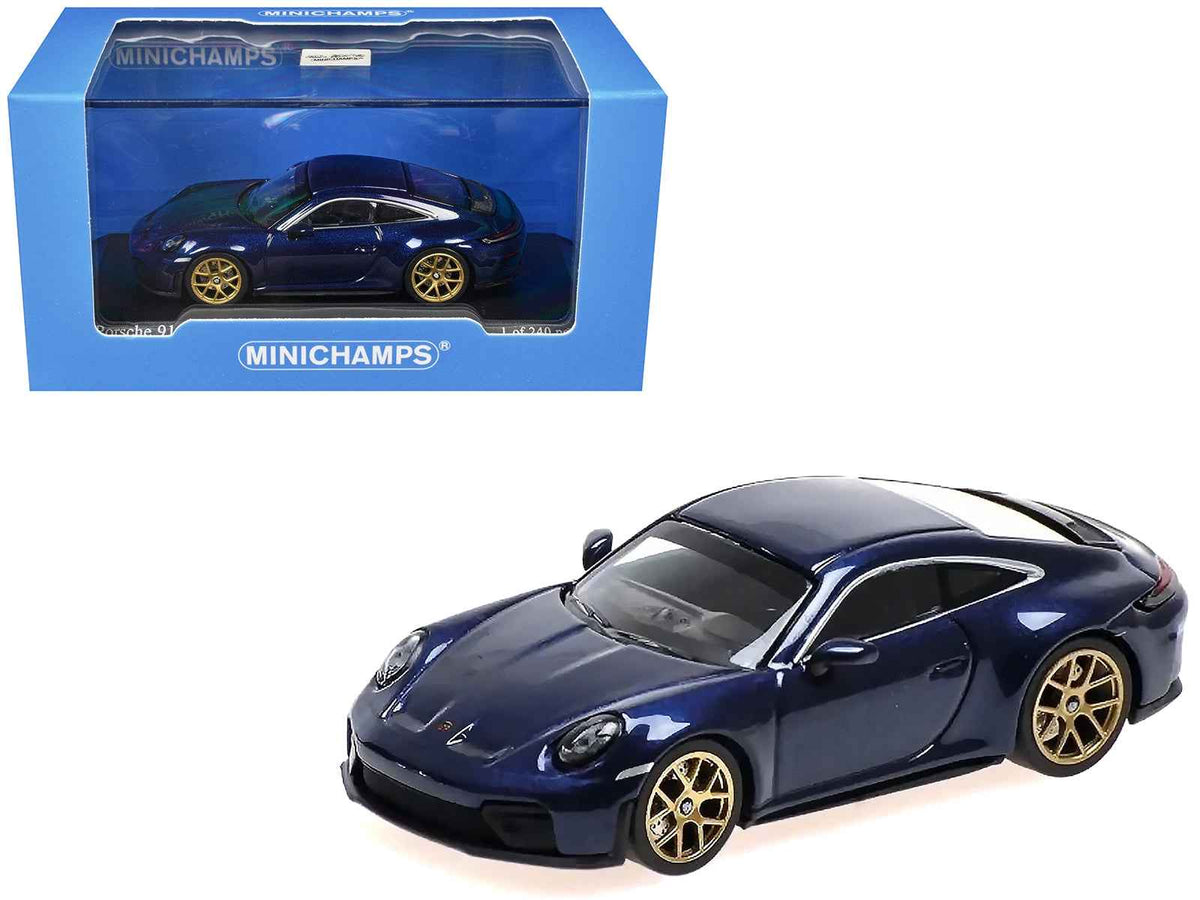 Miniature Motors 1/64 diecast model of 2025 Porsche 911 (992.2) GT3 Touring in blue metallic by Minichamps, limited edition, detailed replica.