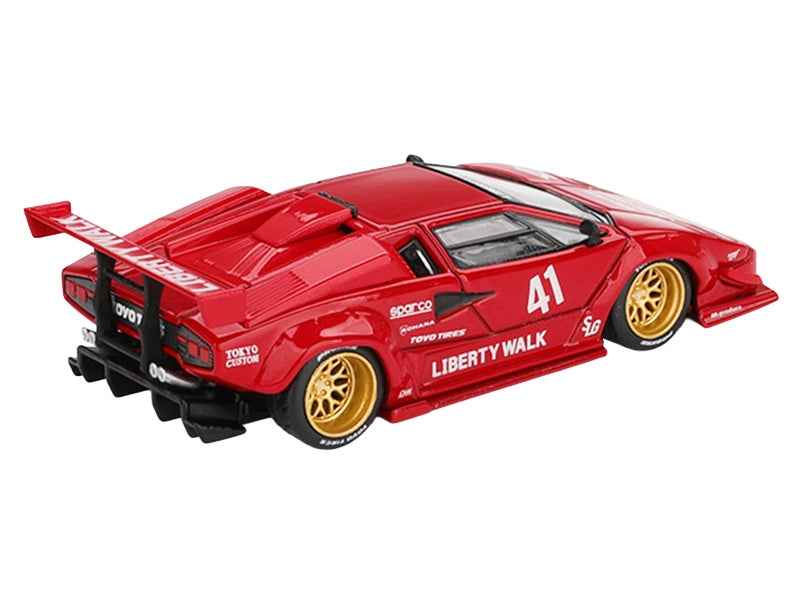 Red Lamborghini Countach LB-WORKS #41 1/64 diecast model car by Mini GT, detailed miniature Lamborghini collectible.