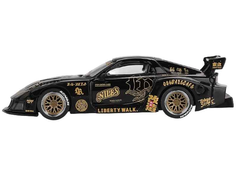 Mazda RX-7 LB-Super Silhouette 1/64 diecast model car by Miniature Motors, black with gold graphics, limited edition.