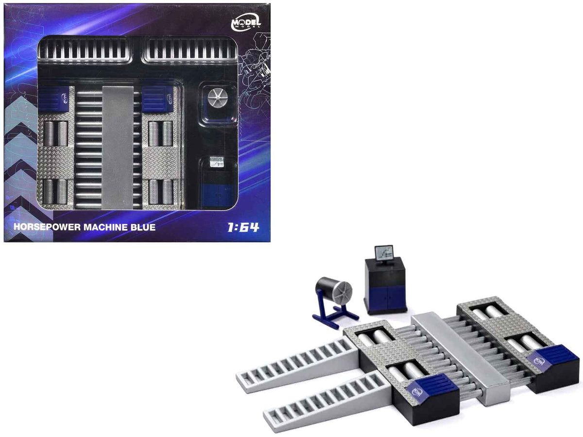 Blue 1/64 diecast Horsepower Machine model by Miniature Motors, detailed miniature accessories for collectors.