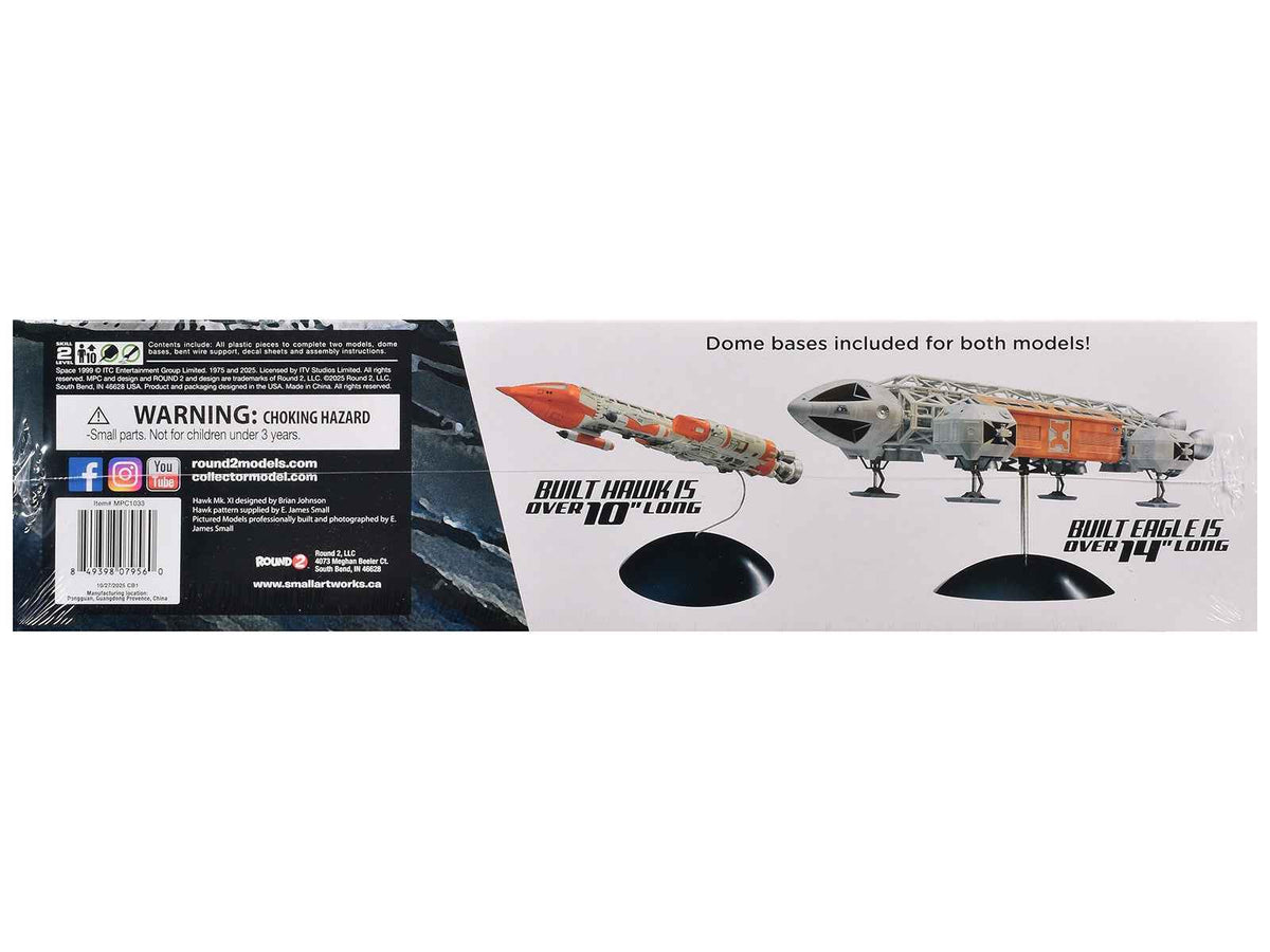1/72 scale MPC Skill 2 Model Kit of Eagle and Hawk from "Space: 1999" TV series, crafted by Miniature Motors.