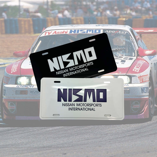 Illumaesthetic Nissan/Nismo dealer license plate with Nismo logo on a sleek, professional-looking plate for car customization.