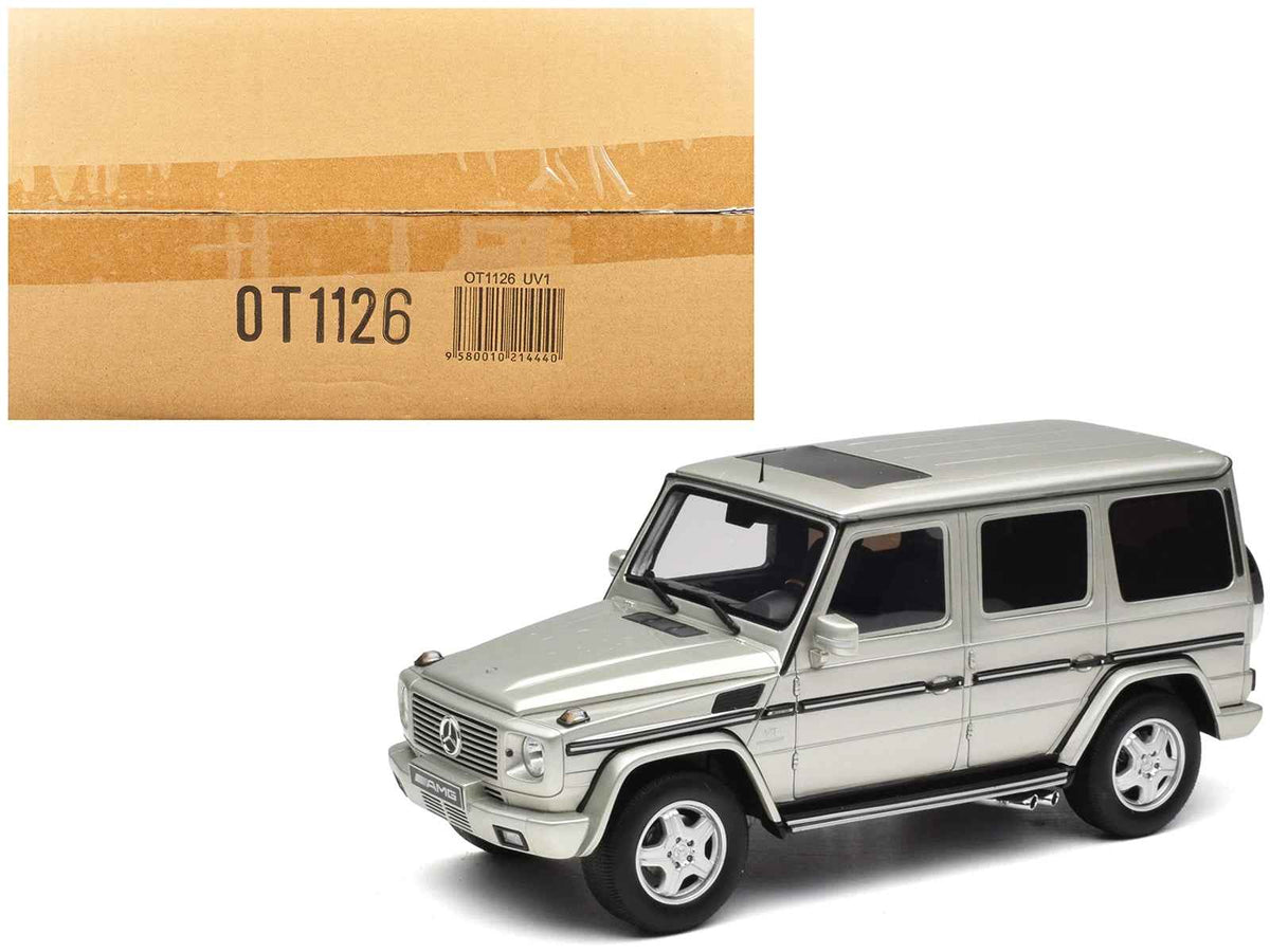 2003 Mercedes-Benz G-Class 55 AMG 1/18 scale model car in iridium silver metallic by Otto Mobile, limited edition miniature.