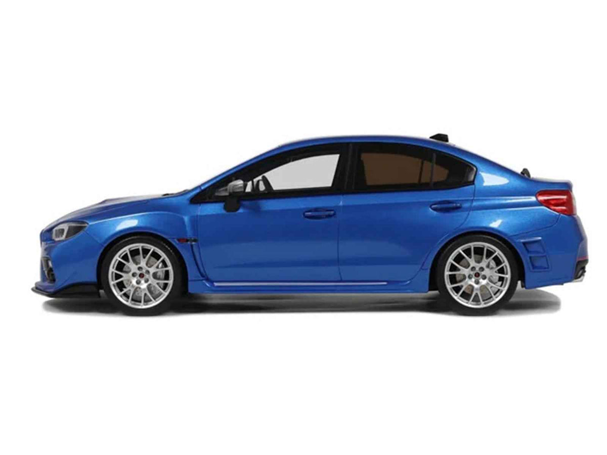 Blue pearl metallic 2015 Subaru WRX STI S207 RHD 1/18 scale model car by Otto Mobile, limited edition miniature by Miniature Motors.