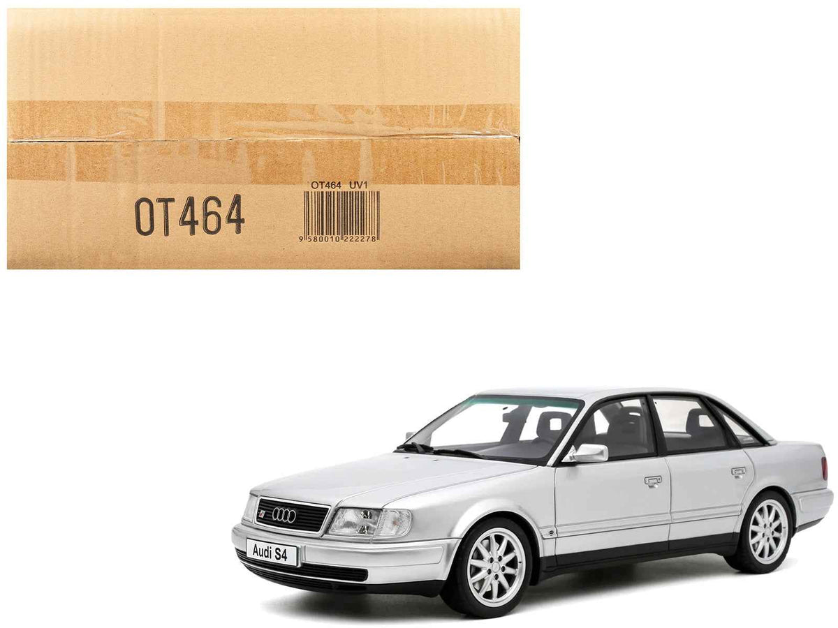 Miniature Audi S4 C4 4.2 V8 Crystal Silver Metallic 1/18 scale model car by Otto Mobile, limited edition collectible.