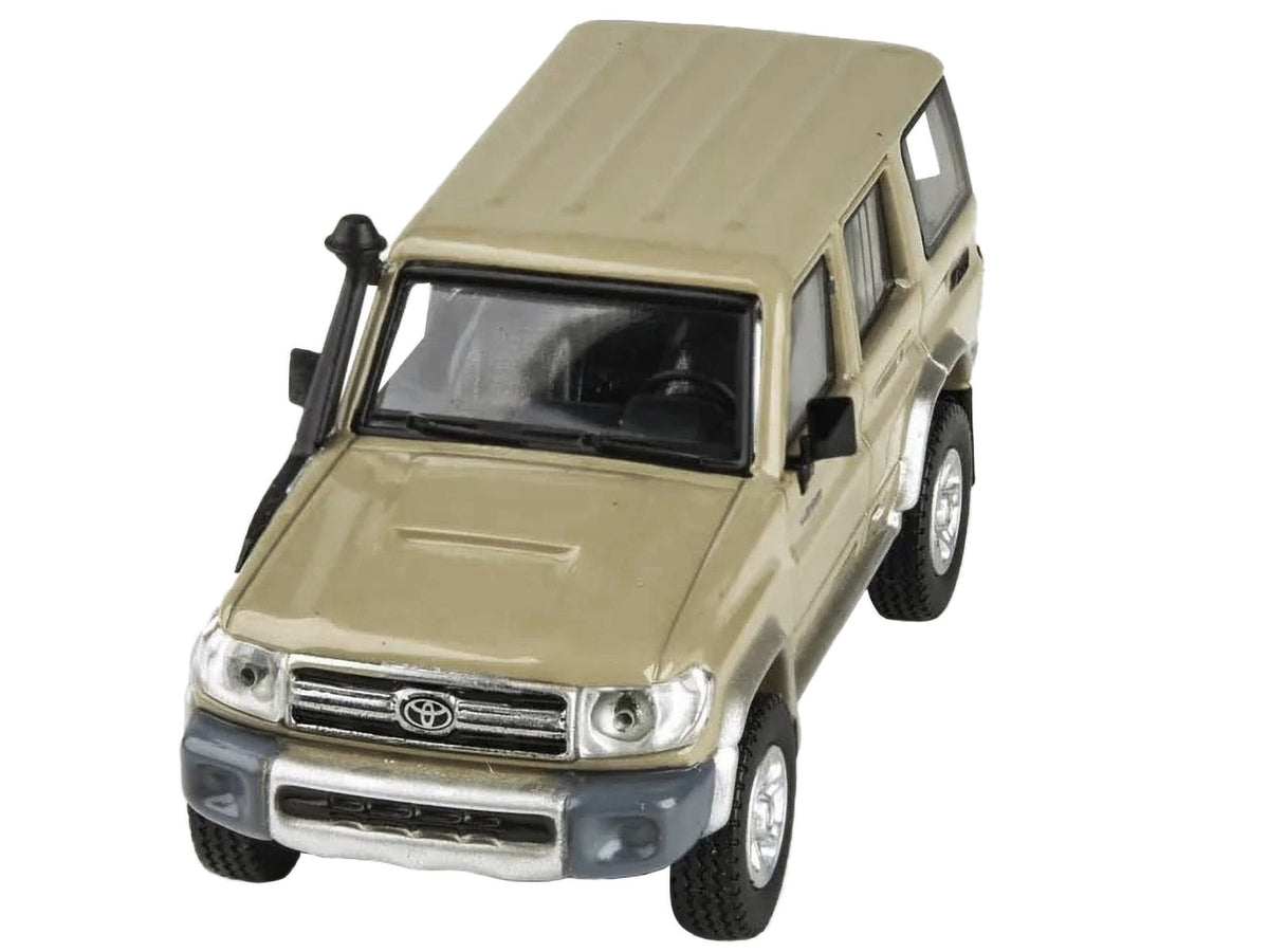 2014 Toyota Land Cruiser 76 Sandy Taupe Tan diecast model car by Paragon Models, detailed miniature vehicle in 1/64 scale.
