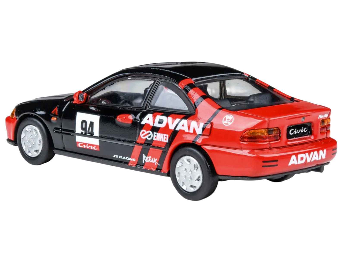 Black and red 1/64 scale diecast Honda Civic Coupe EJ1 model car by Miniature Motors, detailed miniature vehicle for collectors.