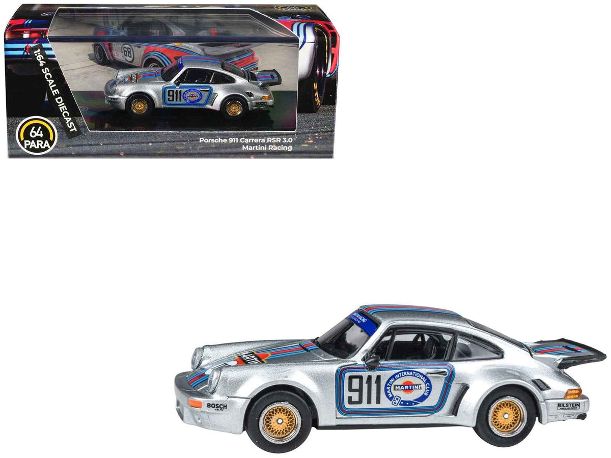 Miniature Motors Porsche 911 Carrera RSR 3.0 Martini Racing diecast model car in silver metallic with racing stripes.