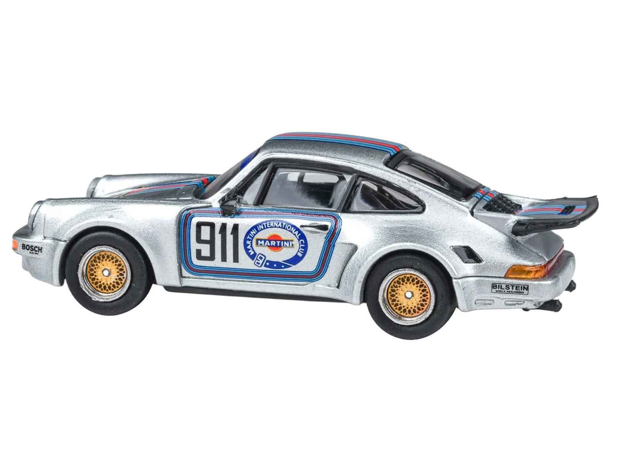 Miniature Porsche 911 Carrera RSR 3.0 Martini Racing diecast model car in silver metallic with racing stripes, 1/64 scale by Miniature Motors