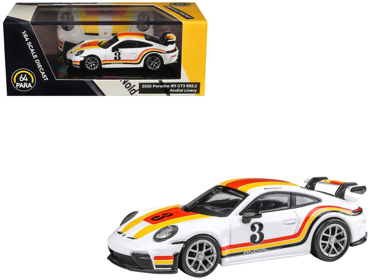 Miniature Motors 1/64 diecast Porsche 911 GT3 (992.2) #3 Andial livery white model car by Paragon Models