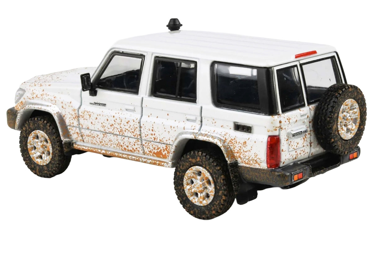 White 2014 Toyota Land Cruiser 76 diecast model car by Miniature Motors, detailed off-road effect, 1/64 scale.