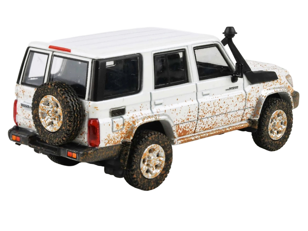 White 2014 Toyota Land Cruiser 76 diecast model car by Miniature Motors, detailed off-road effect, 1/64 scale.