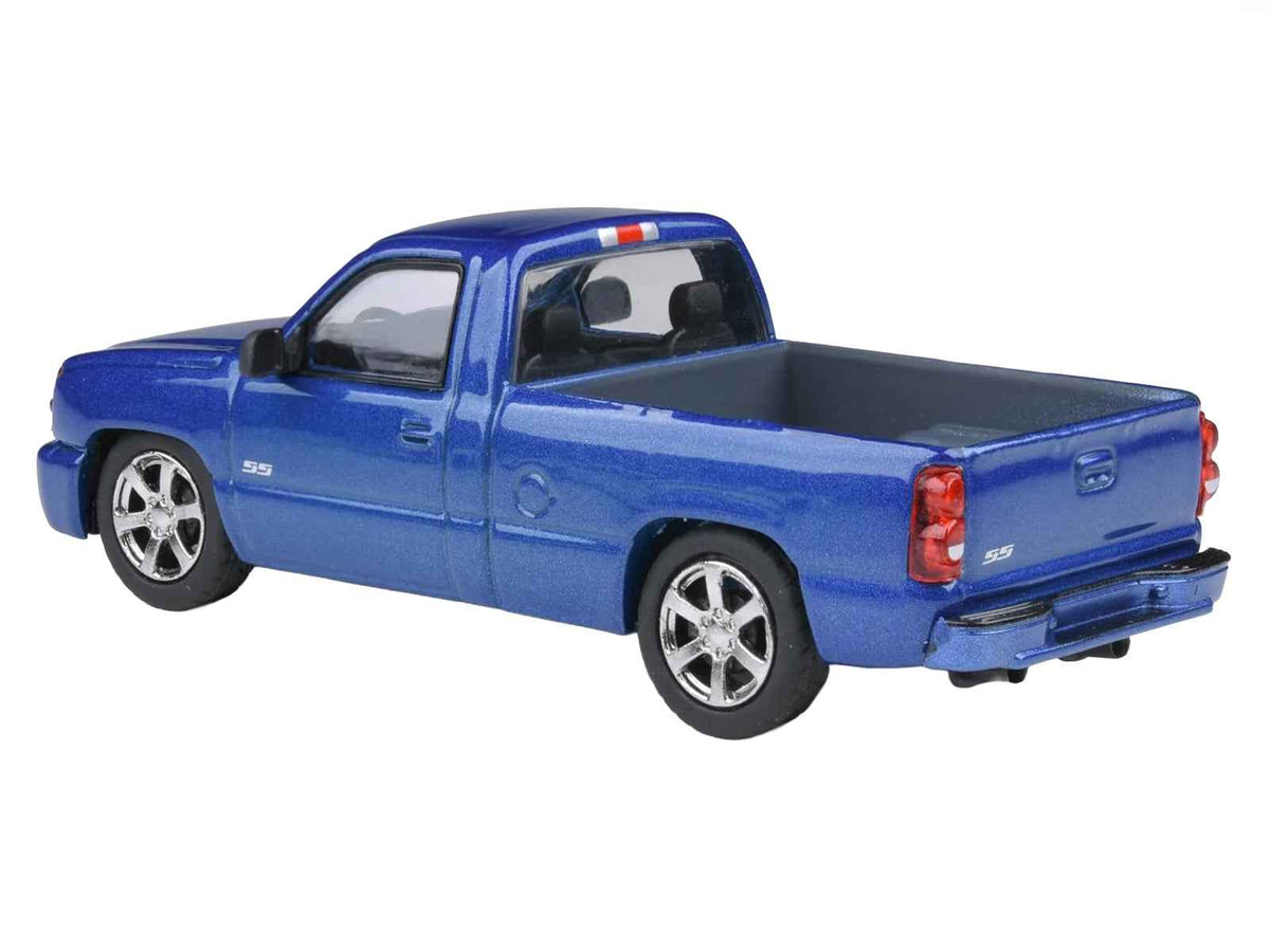 Miniature Motors 2006 Chevrolet Silverado Cateye pickup truck diecast model in Ming Blue metallic, 1/64 scale by Paragon Models
