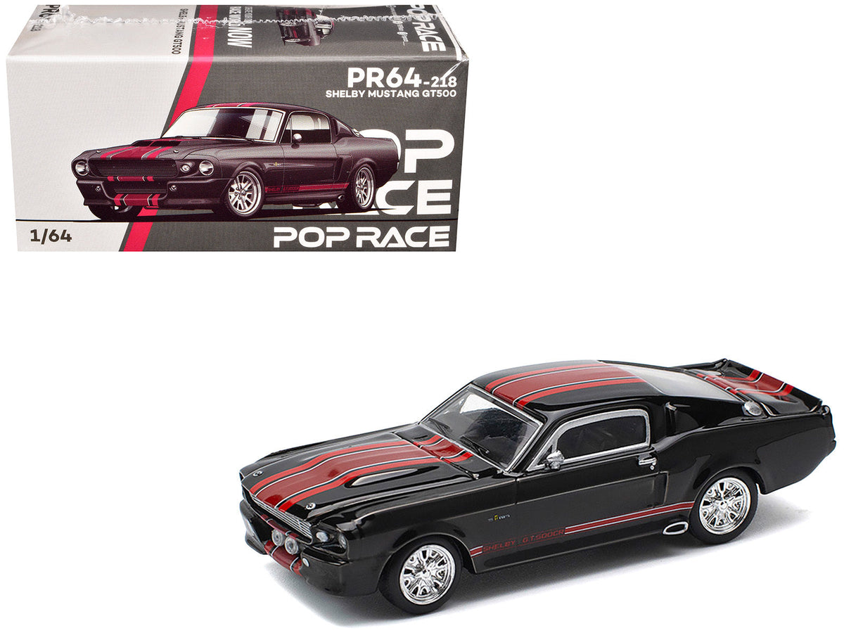 Miniature Motors Shelby Mustang GT500 diecast model car in dark chrome with red stripes, 1/64 scale, detailed Shelby models by Pop Race