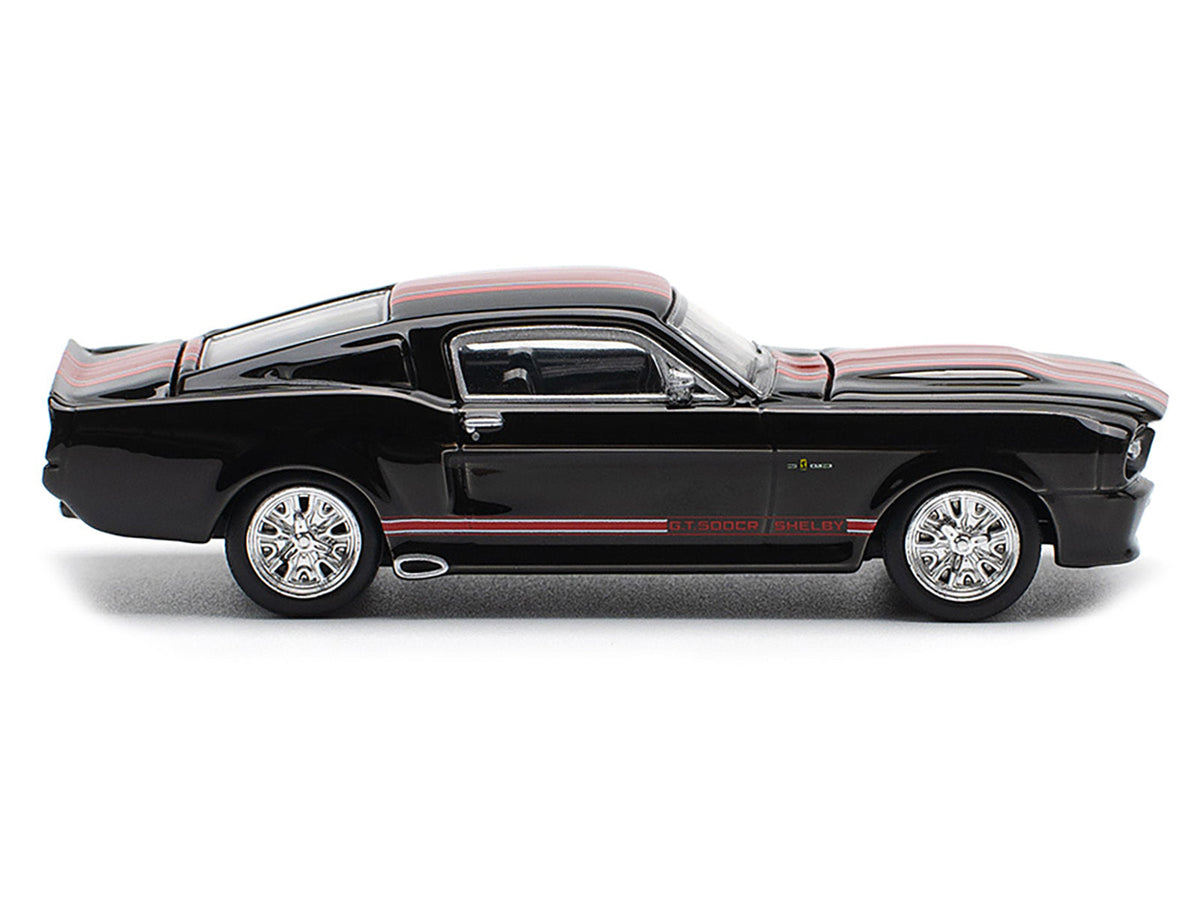 Miniature Motors Shelby Mustang GT500 diecast model car with dark chrome finish and red stripes, detailed 1/64 scale Shelby model.