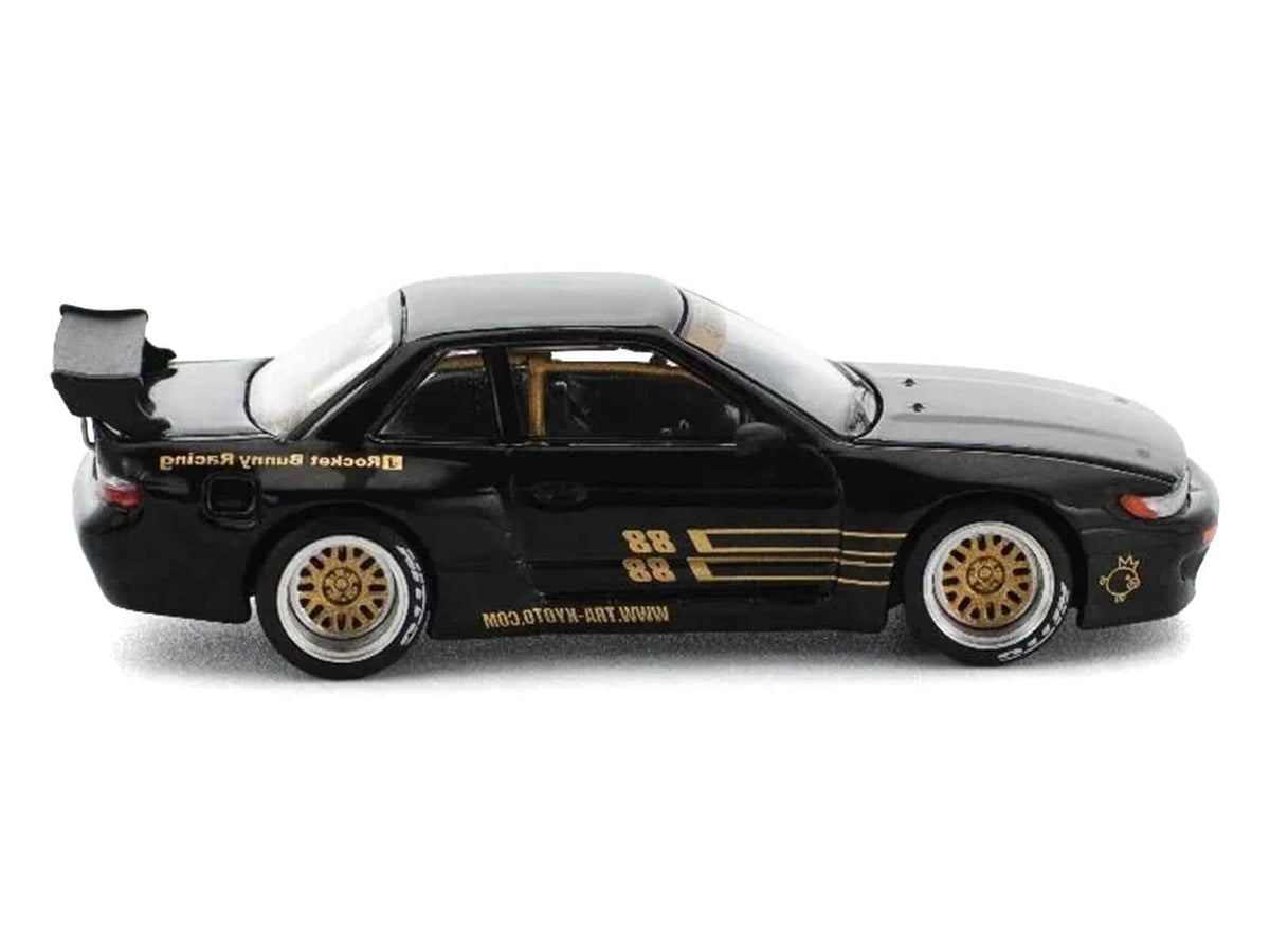 Miniature Motors Pandem S13 RHD black diecast model car with gold accents, 1/64 scale by Pop Race, detailed view.