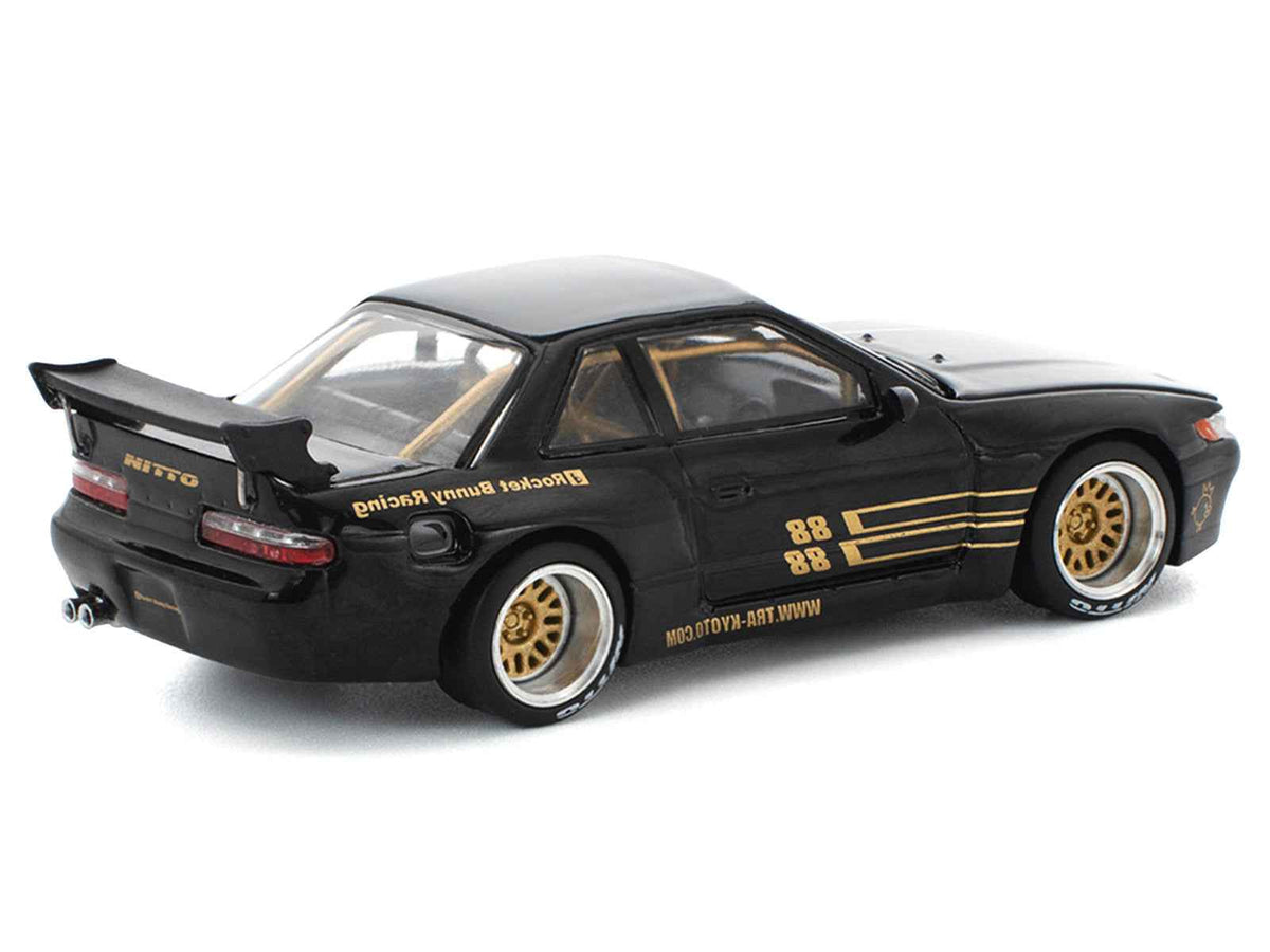 Miniature Motors Pandem S13 RHD black diecast model car with gold accents, 1/64 scale, by Pop Race, detailed and realistic.