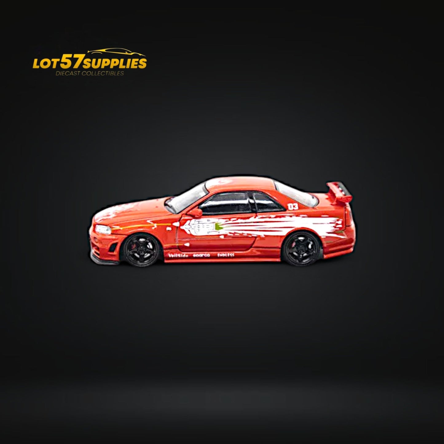 Detailed image of a Nissan Skyline GT-R R34 Z-Tune diecast model in 1:64 scale by Lot57Supplies Diecast Shop.