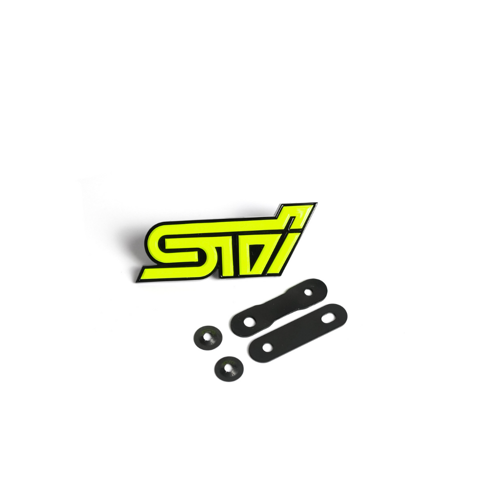 JDMuscle Racing Art STI grille emblem with multiple color options, suitable for universal vehicle customization.