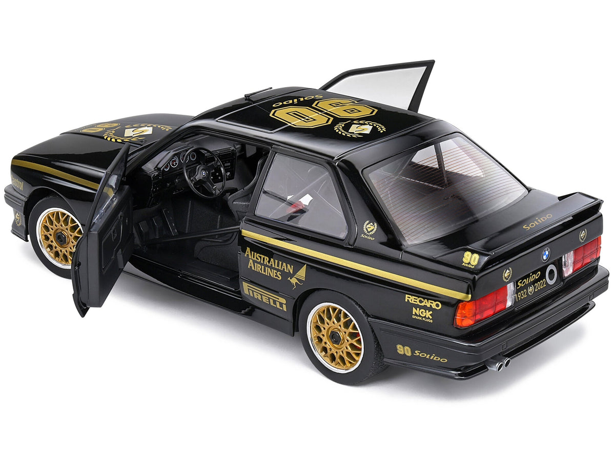 Black 1990 BMW E30 M3 diecast model car by Miniature Motors, Solido 90th Anniversary limited edition, detailed scale replica