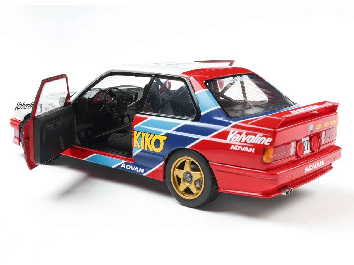 Miniature Motors BMW E30 M3 #27 diecast model by Solido, featuring Atsushi Kawamoto and Anthony Reid in Japanese Touring Car Championship.