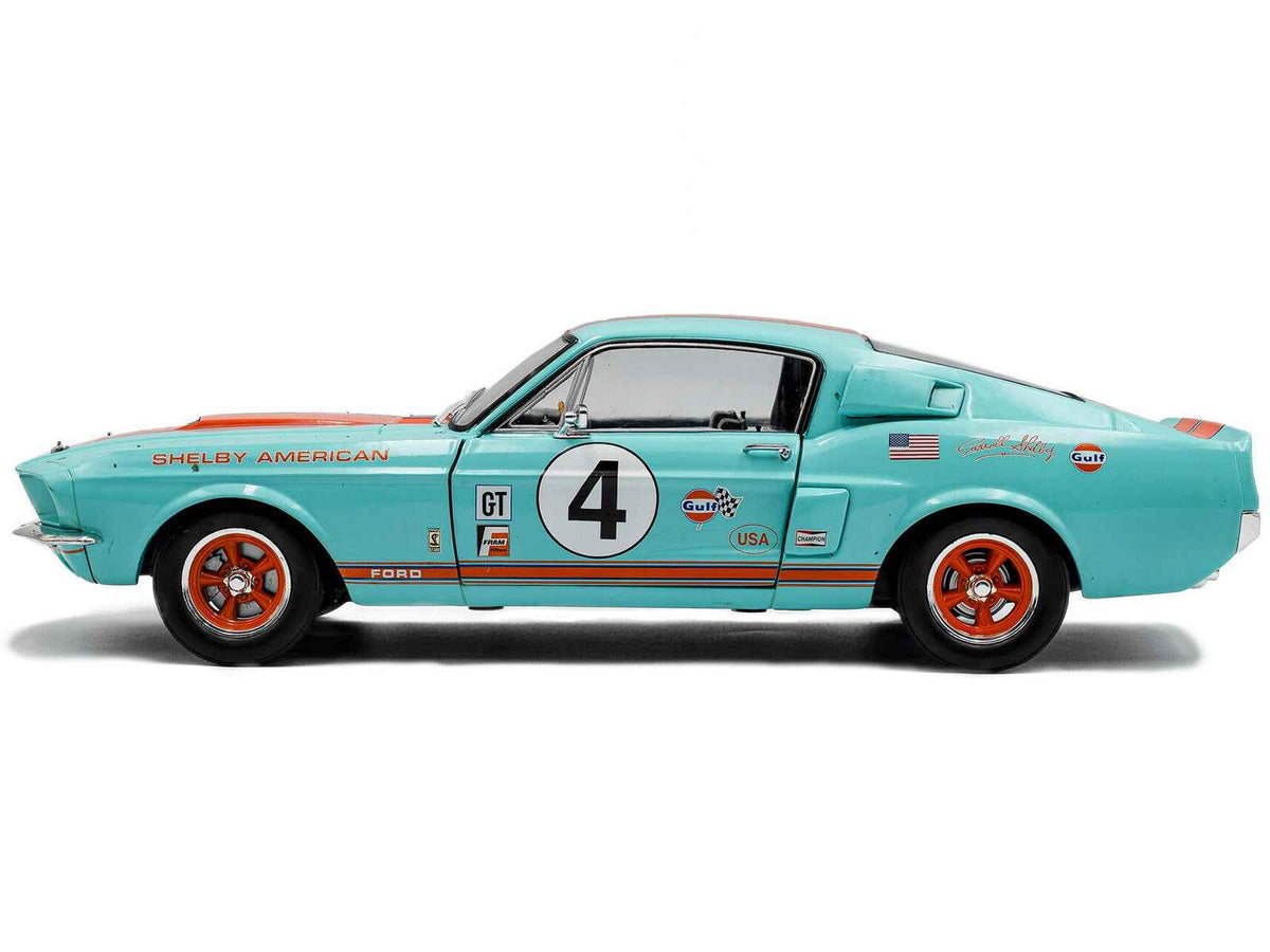 Light blue Shelby GT500 #4 "Gulf Racing Tribute" 1/18 diecast model car by Solido, detailed miniature Shelby model.
