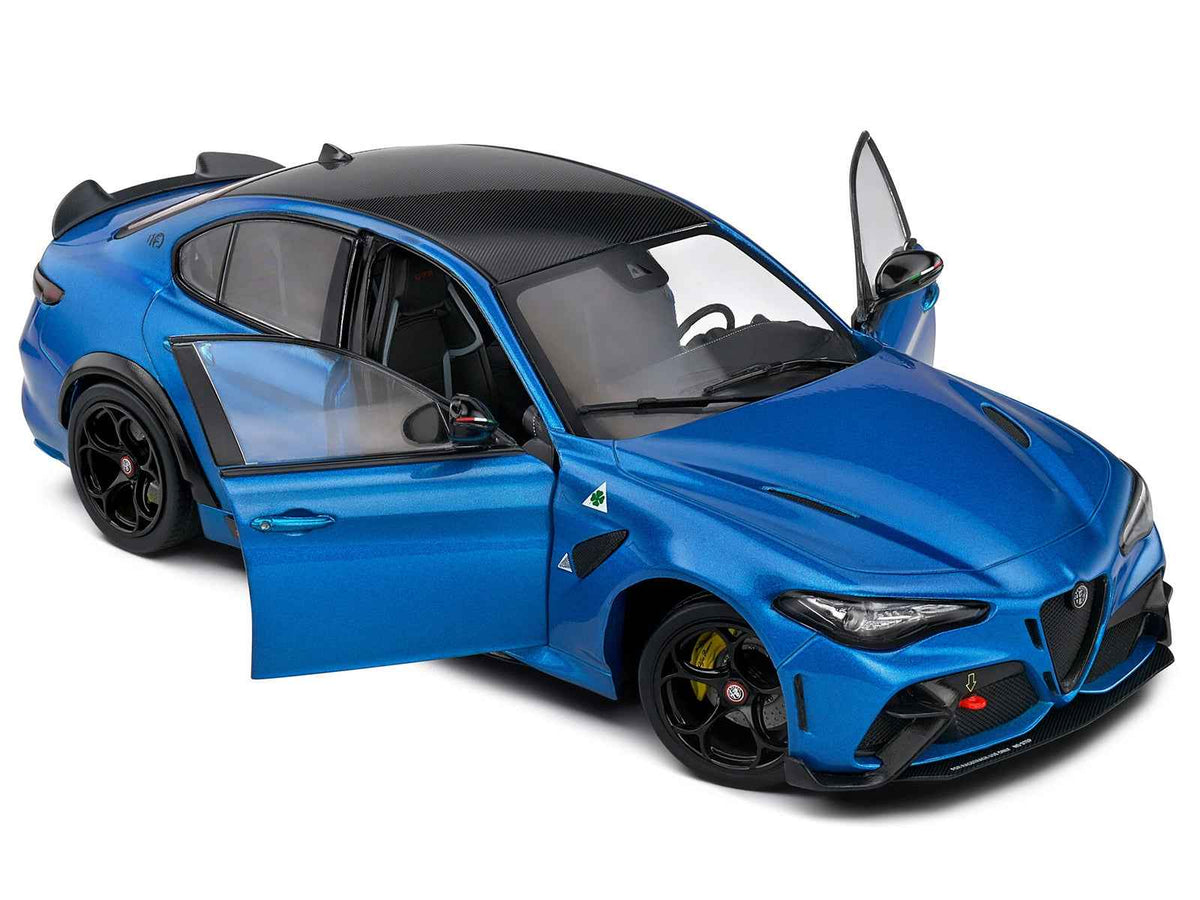 2022 Alfa Romeo Giulia GTA anodized blue metallic diecast model car by Solido, detailed miniature Alfa Romeo model.