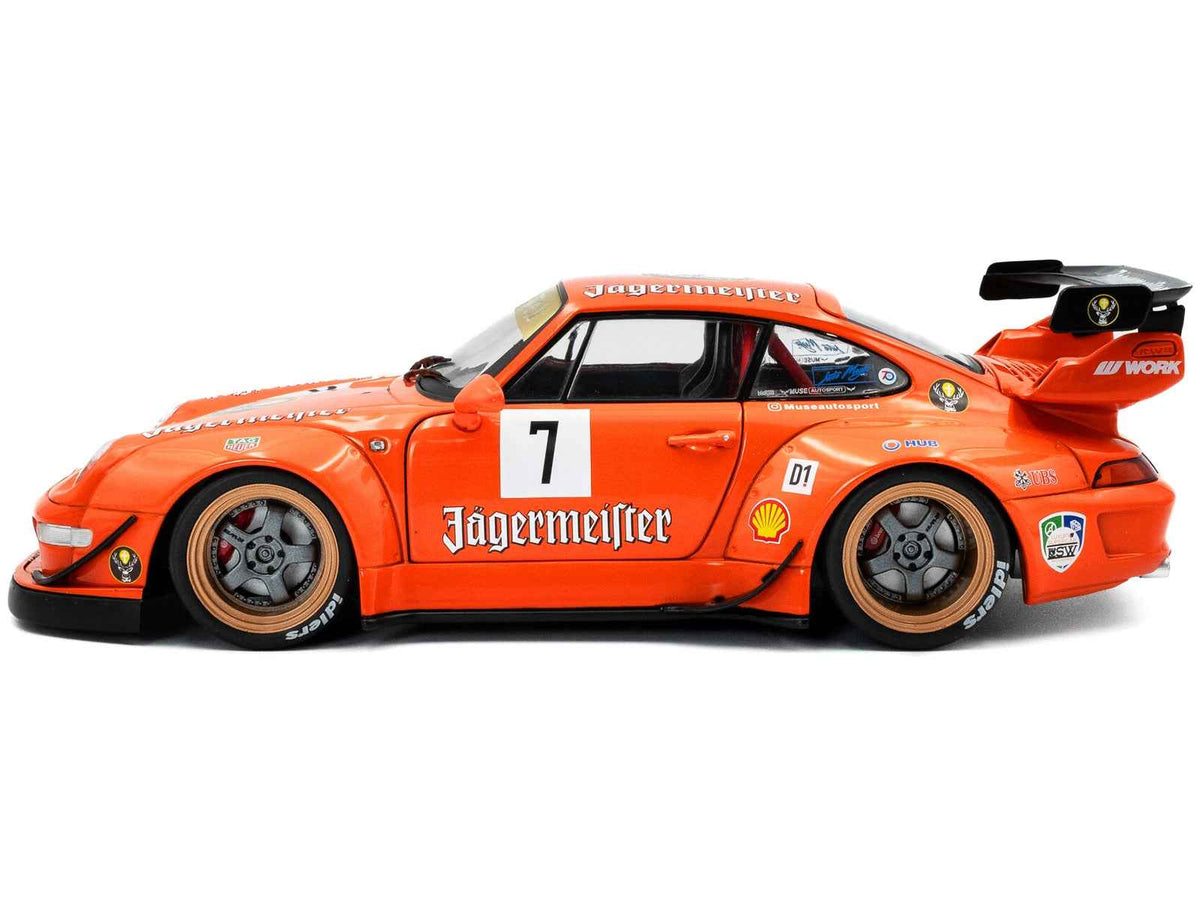 Miniature Motors 2020 RWB Bodykit #7 Jagermeister orange diecast model car with graphics, 1/18 scale by Solido.