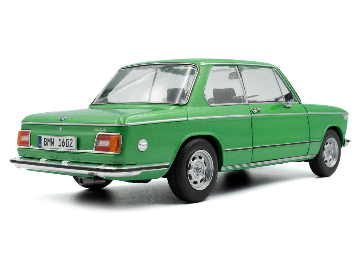 1971 BMW 1602 Taiga Green Metallic diecast model car by Solido, detailed miniature BMW vehicle on display.