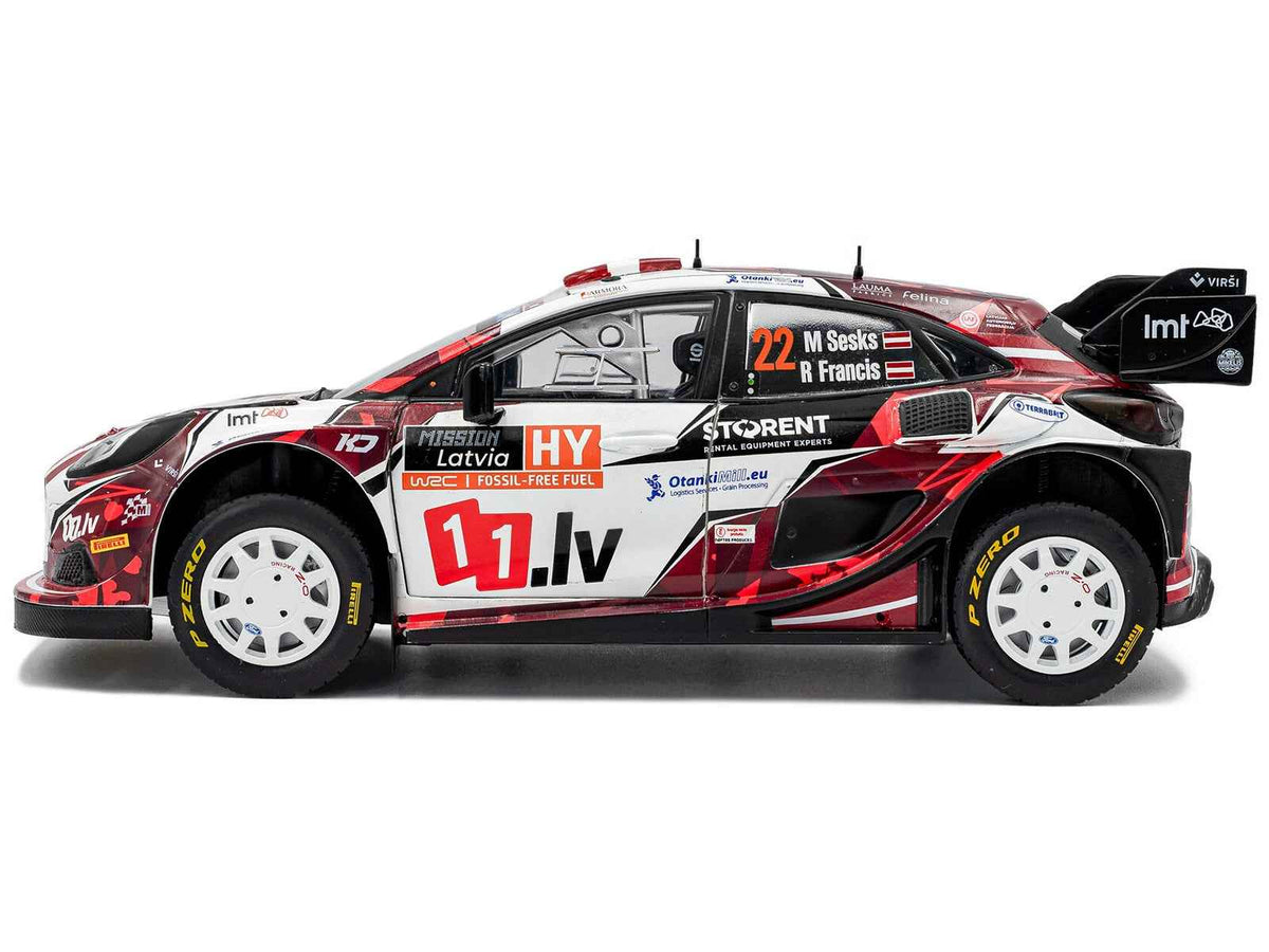 Miniature Ford Puma Rally1 #22 Martins Sesks and Renars Francis diecast model car by Solido, 1/18 scale, detailed racing replica.