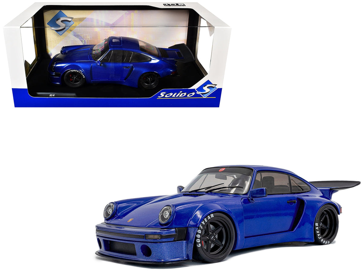 Dark blue metallic 1/18 Porsche 911 KS-R diecast model car by Solido, detailed miniature Porsche sports car.