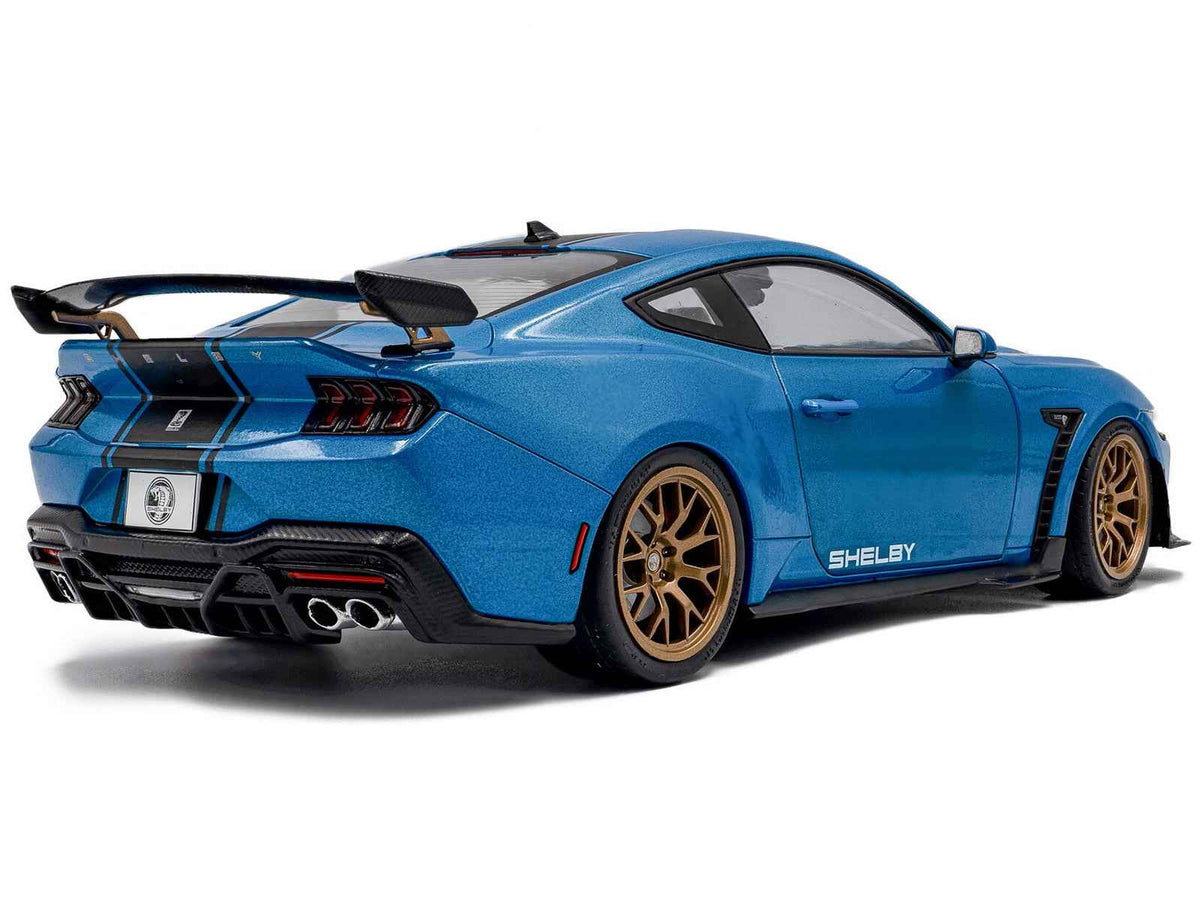 2024 Ford Shelby Mustang Super Snake diecast model car in Grabber Blue Metallic with black stripes by Solido, 1/18 scale.