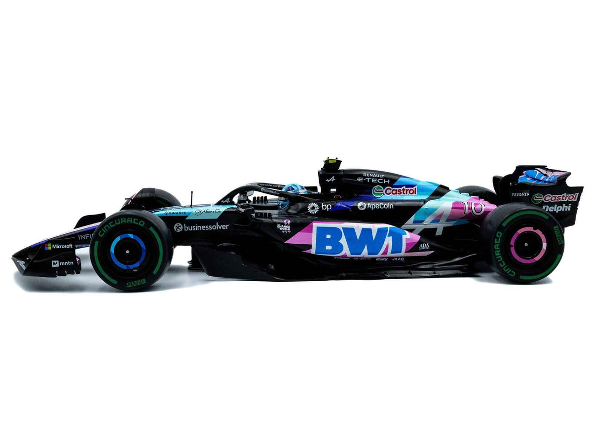Miniature Motors Alpine A524 Pierre Gasly BWT F1 diecast model car, 1/18 scale, Sao Paulo GP 2024 competition series, front view