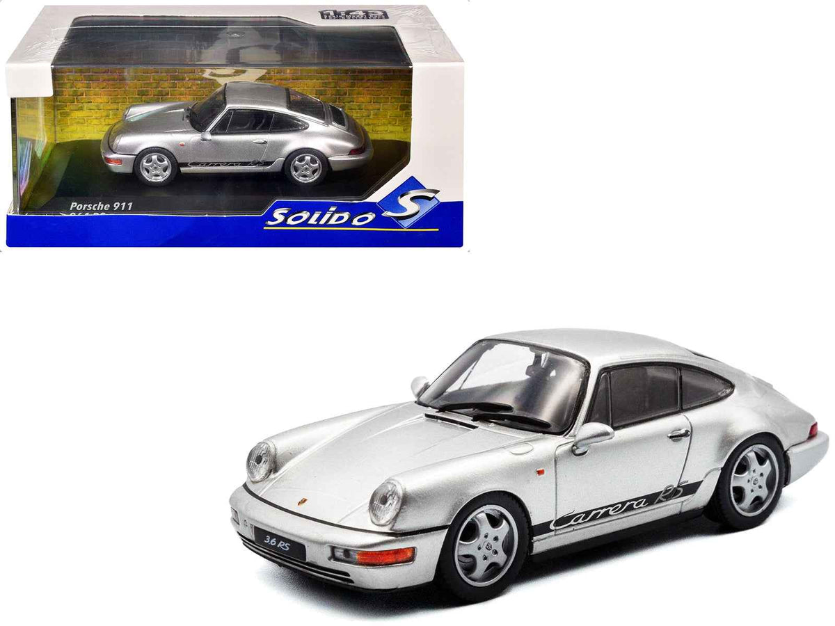 Miniature Motors 1/43 Porsche 911 (964) RS diecast model in silver metallic with black stripes by Solido.