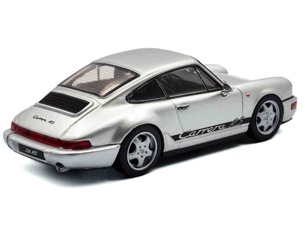 Miniature Motors 1/43 Porsche 911 (964) RS diecast model car in silver metallic with black stripes, detailed scale replica by Solido