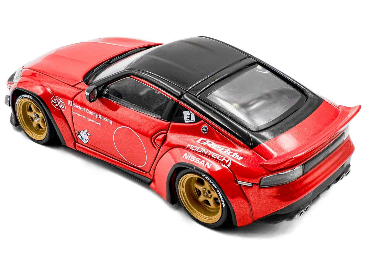 Red metallic 2022 Nissan Pandem Fairlady Z RHD diecast model car by Solido, featuring black top, 1/43 scale, detailed miniature.