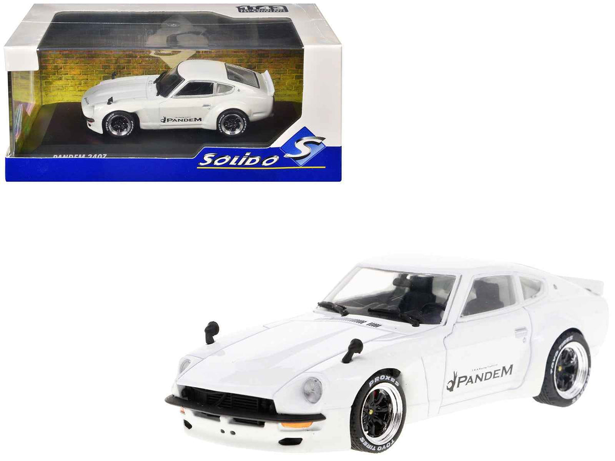 White Datsun Pandem 240Z diecast model car by Solido, 1/43 scale, detailed miniature from Miniature Motors.