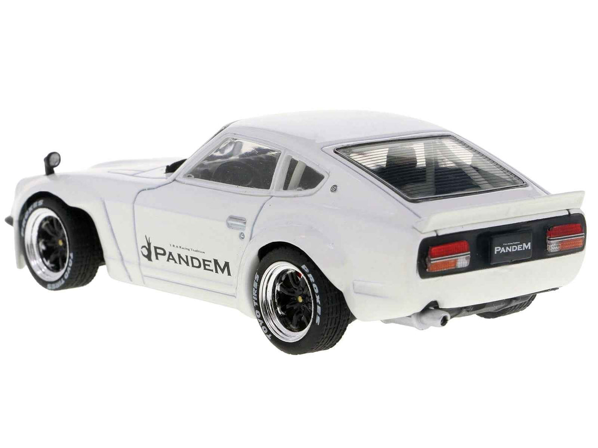 White Datsun Pandem 240Z diecast model car by Solido, 1/43 scale, detailed miniature Datsun model by Miniature Motors.