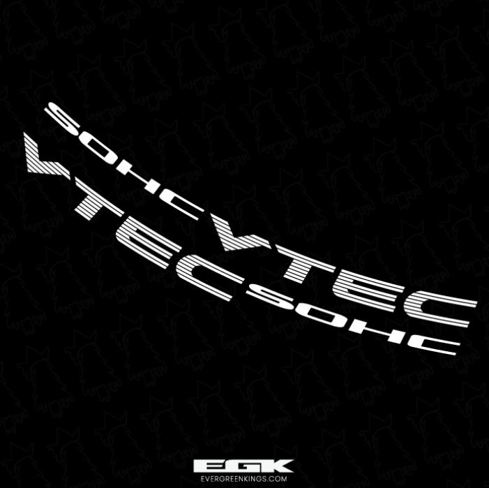 Honda Civic SOHC VTEC JDM style decals by Evergreen Kings, featuring bold white and black graphics for 92-00 models.