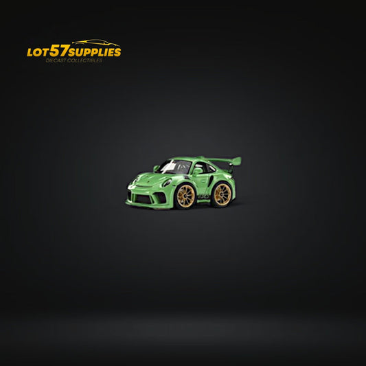 Green 1:64 scale Minicraftsmann Porsche 911 GT3 RS diecast car, detailed model with accurate design and vibrant color.