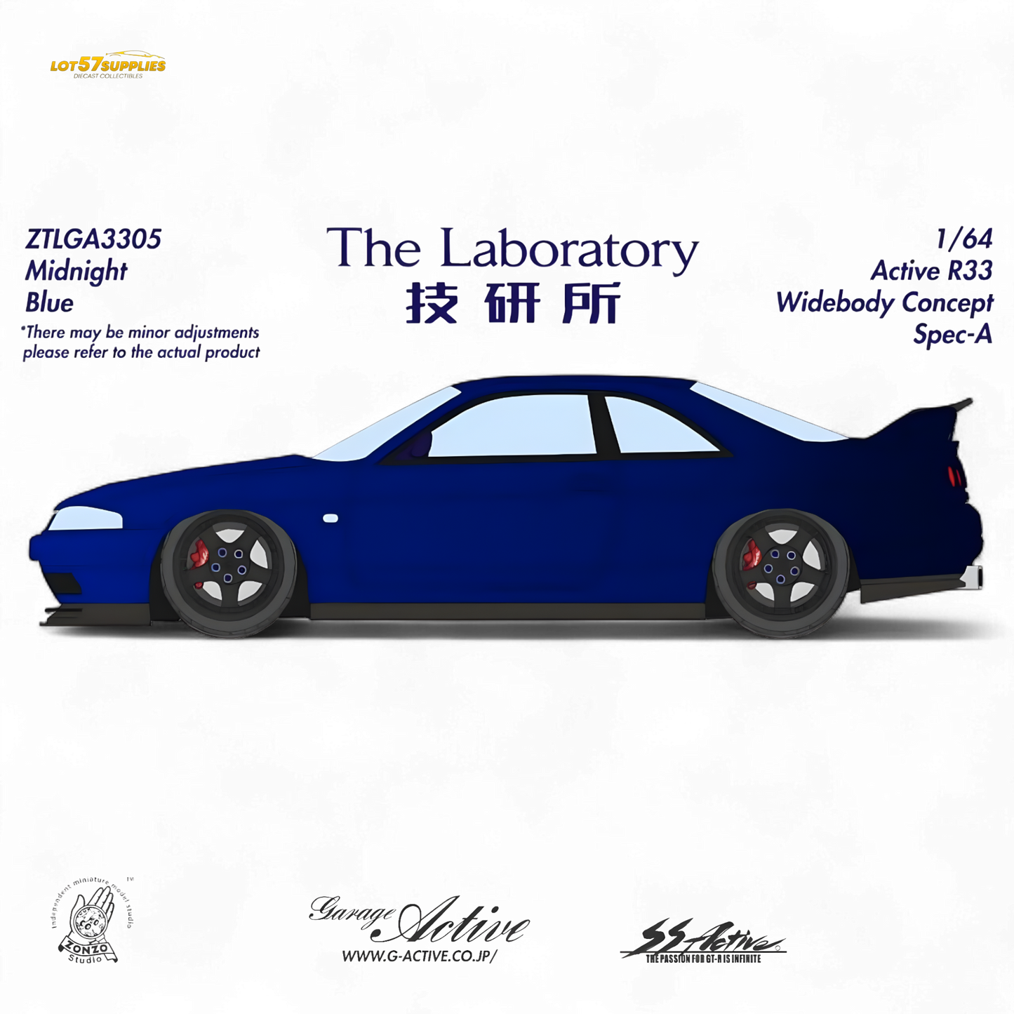 Diecast Nissan R33 Widebody model in 1:64 scale by Lot57Supplies Diecast Shop, featuring detailed exterior design and widebody styling.