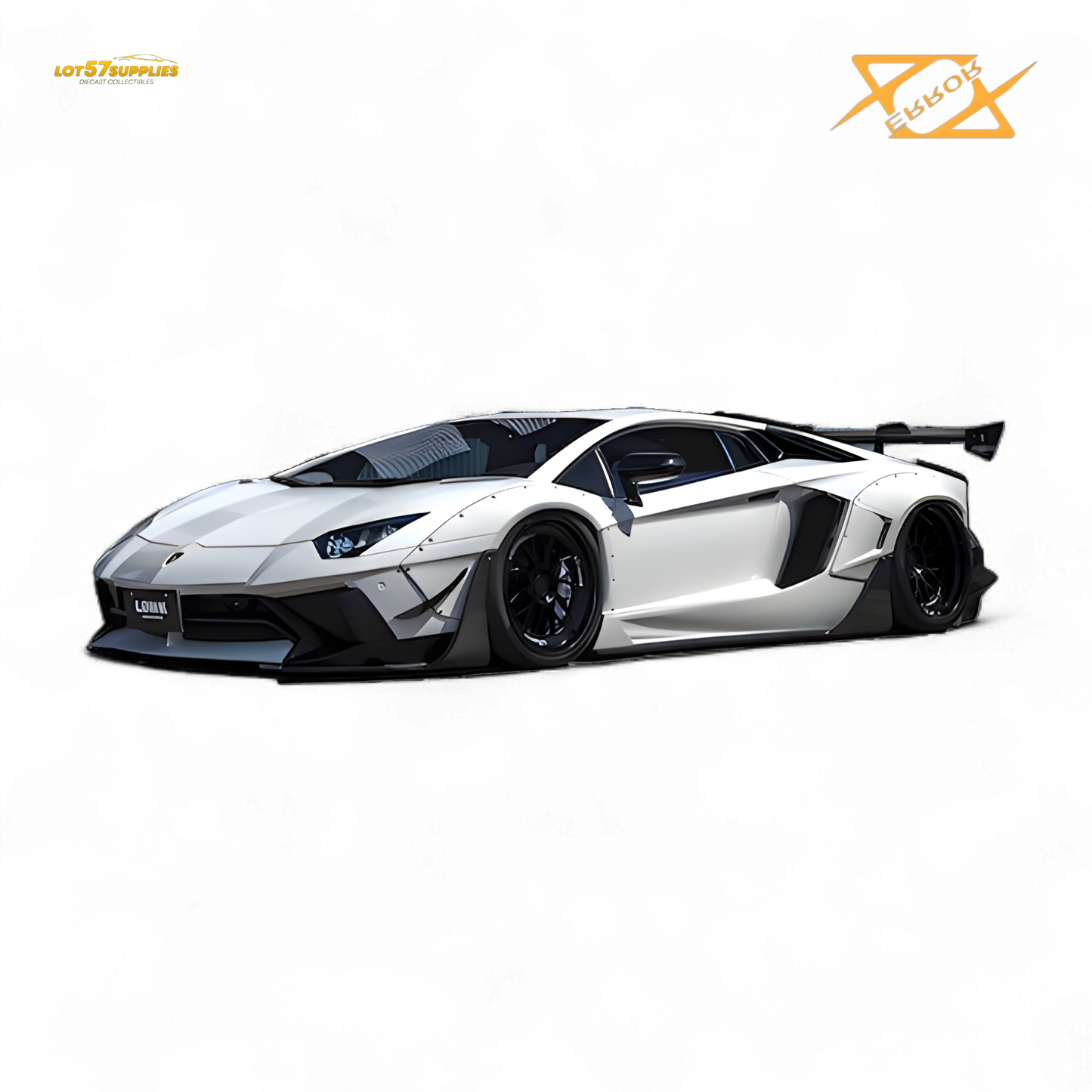 White Lamborghini Aventador LBWK 2.0 diecast model in 1:64 scale, detailed Lamborghini Lamborghini diecast car by Lot57Supplies.