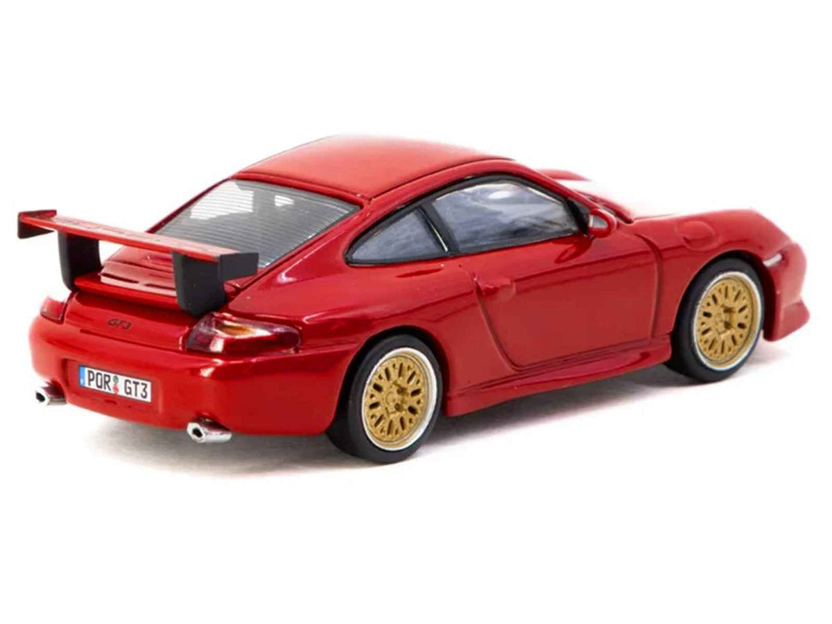 Red Porsche 911 GT3 (996) 1/64 diecast model by Tarmac Works, detailed miniature Porsche car from the Global64 series