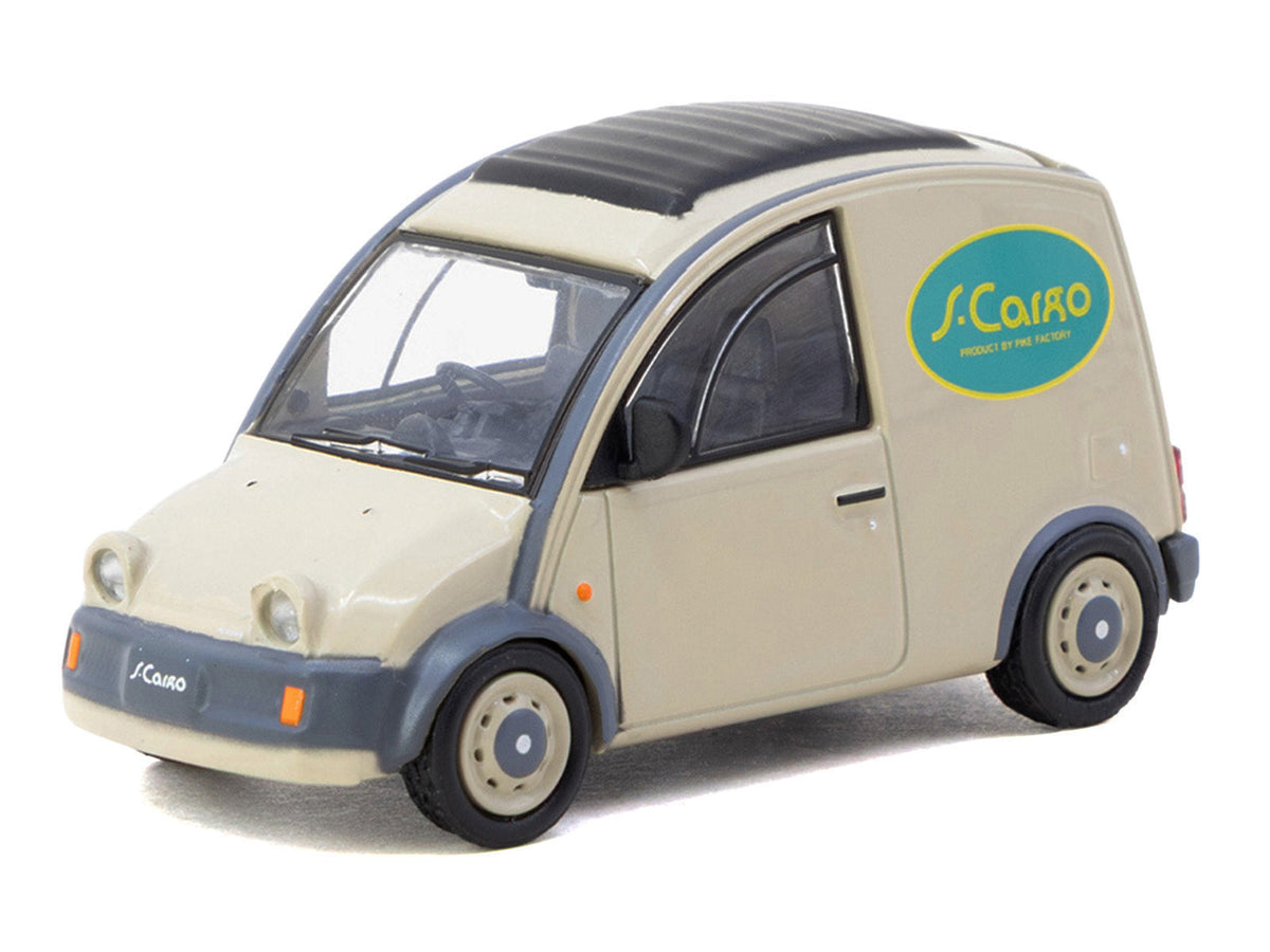 Beige Nissan S-Cargo Van RHD diecast model by Tarmac Works, part of Miniature Motors' 1/64 Global64 Series, detailed display image.