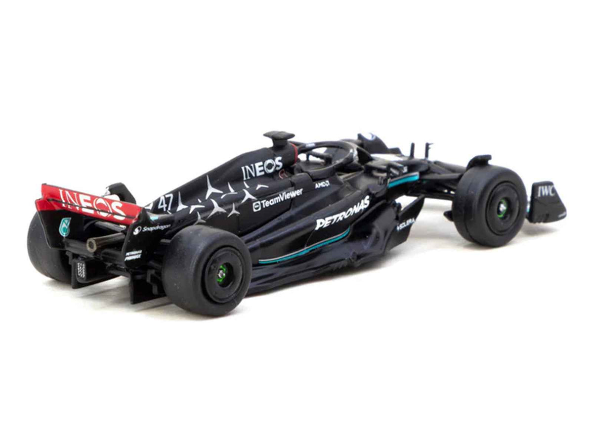 Miniature Mercedes-AMG F1 W14 E Performance #47 Mick Schumacher F1 model by Tarmac Works, with pit board, 1/64 diecast car.