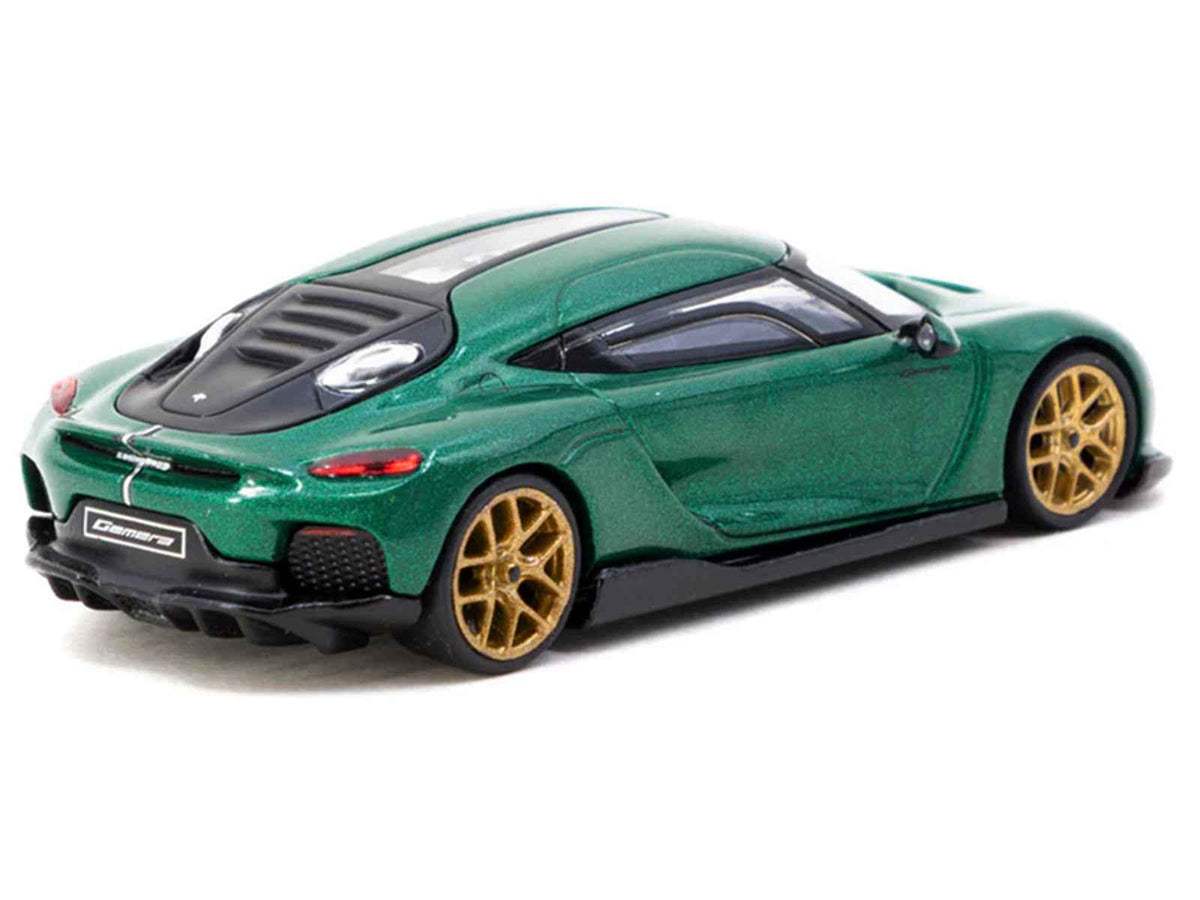 Miniature Motors Koenigsegg Gemera Green Metallic diecast model from Tarmac Works' Global64 Series, detailed 1/64 scale collectible.
