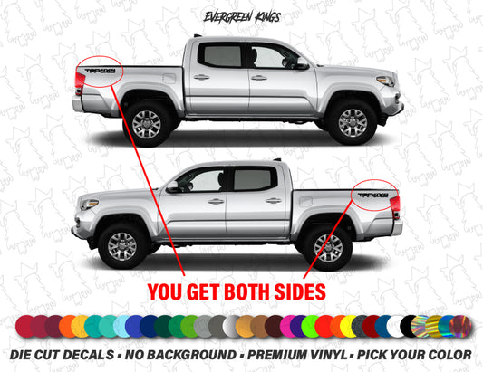 TRD Off Road Mountain Decals for Tacoma, Tundra, Hilux trucks by Evergreen Kings, featuring rugged mountain design on vehicle surface