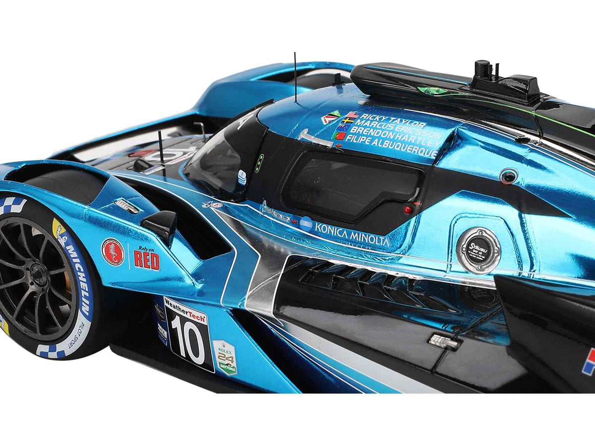 Miniature Acura ARX-06 GTP #10 model car by Top Speed, featuring Filipe Albuquerque, Marcus Ericsson, Brendon Hartley, and Ricky Taylor.