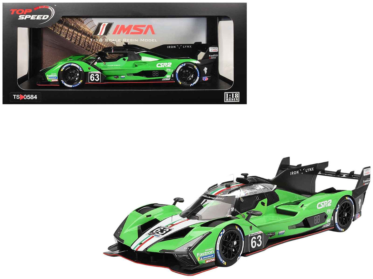 Lamborghini SC63 #63 miniature model car by Miniature Motors, featuring detailed design of Iron Lynx IMSA race car at Sebring.